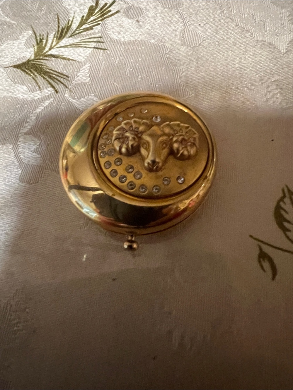 Estee Lauder Gold Ram Motif Compact Mirror with Crystal Accents
